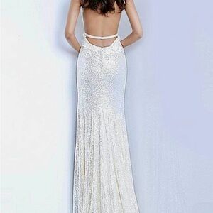Jovani White Sequin Backless Evening Gown